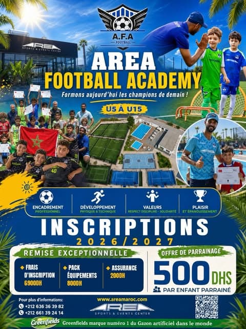 Affiche d’inscription AREA Football Academy, saison 2026/2027
